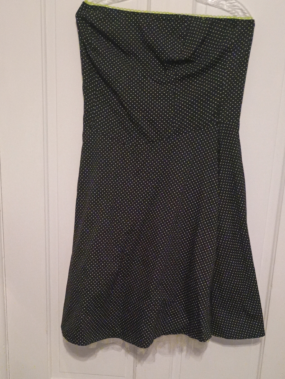 Ruby Rox Black Strapless Polka Dot Dress with Lime Trim